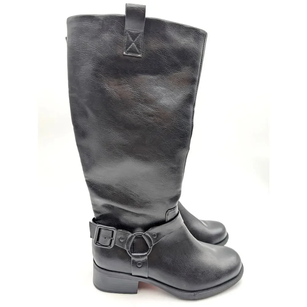 B.O.C Raena Knee High Harness Boots Side Zip Women's Black Size US8M EU38.5